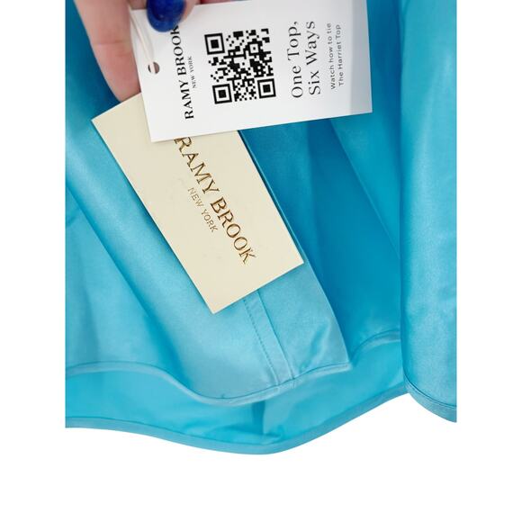 RAMY BROOK Top NEW Size S Harriet Silk Halter Tank Top Convertible Blue - Picture 4 of 6
